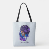 Elegant Paarse Rozen Afro Woman Tote Bag (Achterkant)