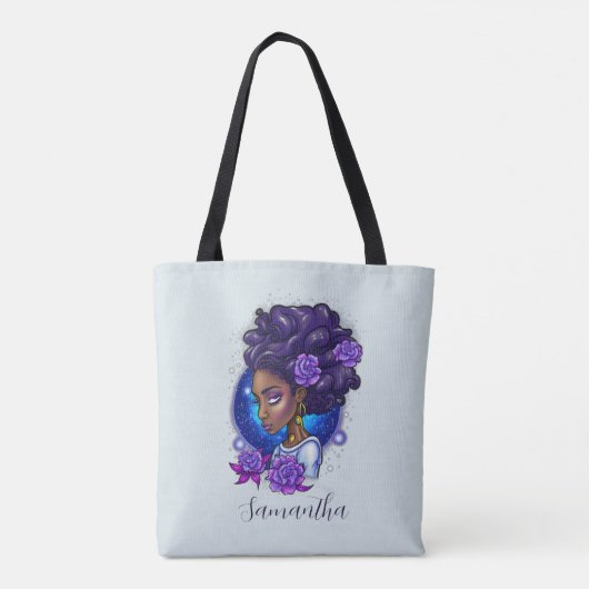 Elegant Paarse Rozen Afro Woman Tote Bag (Achterkant)