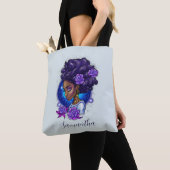 Elegant Paarse Rozen Afro Woman Tote Bag (Dichtbij)