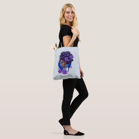 Elegant Paarse Rozen Afro Woman Tote Bag (Op model)