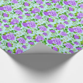 Elegant Paarse Rozen Blauw 2 Achtergrond Cadeaupapier (Hoek)