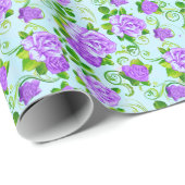 Elegant Paarse Rozen Blauw 2 Achtergrond Cadeaupapier (Rol Hoek)