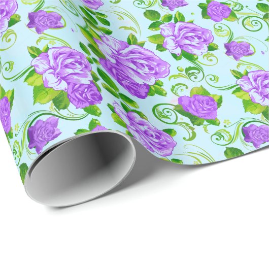 Elegant  Paarse Rozen Blauw 2 Achtergrond Cadeaupapier (Rol Hoek)