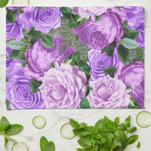 Elegant Paarse Rozen botanisch Theedoek (Gevouwen)