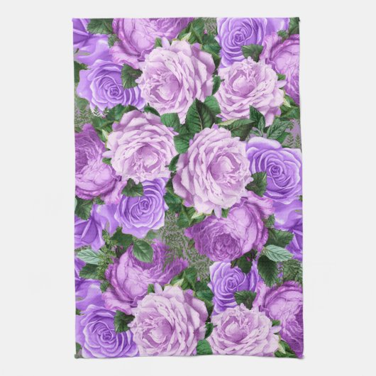 Elegant Paarse Rozen botanisch Theedoek (Verticaal)