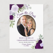 Elegant Paarse Rozen en foto's die de datum opslaa Aankondigingskaart (Voorkant)