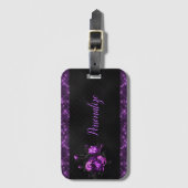 Elegant Paarse Rozen en grens aan zwart personalis Bagagelabel (Voorkant (verticaal))