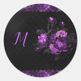 Elegant Paarse Rozen en grens aan zwart personalis Ronde Sticker