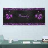 Elegant Paarse Rozen en grens aan zwart personalis Spandoek (Beurs)