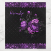 Elegant Paarse Rozen en grens aan zwart personalis Wijn Etiket (Enkel label)