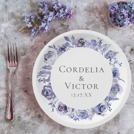 Elegant Paarse Rozen Floral Winter Evening Wedding Papieren Bordje