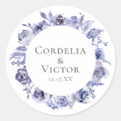 Elegant Paarse Rozen Floral Winter Evening Wedding Ronde Sticker (Voorkant)