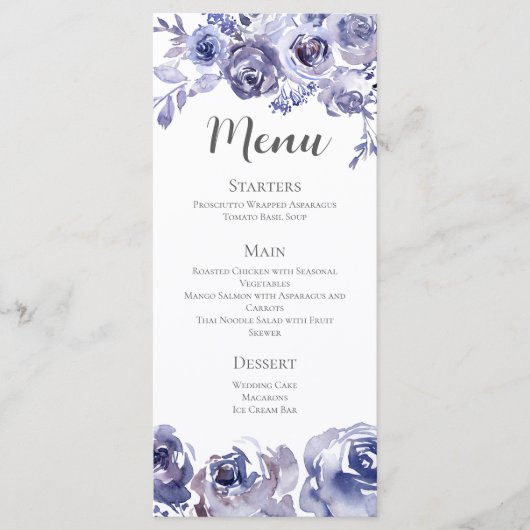 Elegant Paarse Rozen Floral Winter Weddenschap Menu (Voorkant)