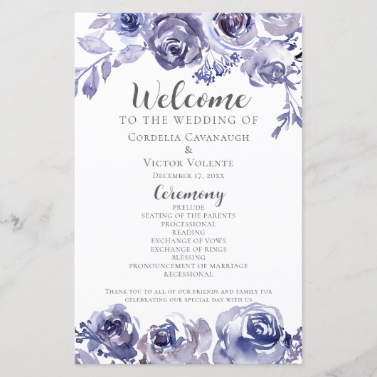 Elegant Paarse Rozen Floral Winter Wedding Program (Voorkant)