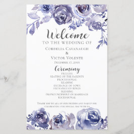 Elegant Paarse Rozen Floral Winter Wedding Program