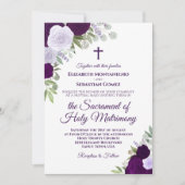 Elegant Paarse Rozen Moderne katholieke bruiloft Kaart (Voorkant)