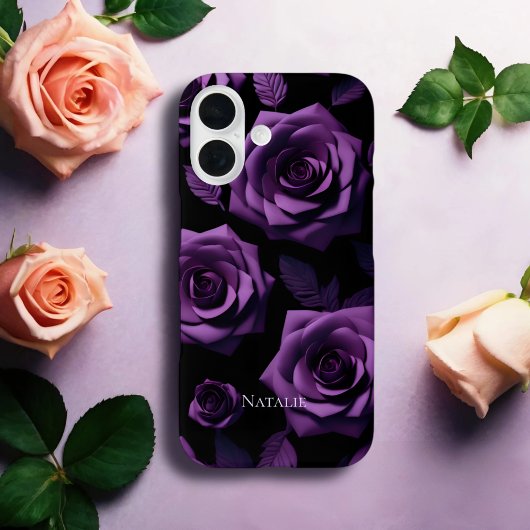 Elegant Paarse Rozen monogram Case-Mate iPhone Case