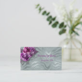 Elegant Paarse Rozen op het zilveren glitterpatroo Visitekaartje (Staand voorkant)