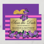 Elegant Paarse Rozen & Stripes Sla de Kaart Datum (Voorkant / Achterkant)