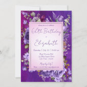 Elegant paarse rozen verjaardagsfeestje kaart (Voorkant)
