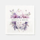 Elegant Paarse Rozen Waterverf Bloemenbruiloft Servet (Voorkant)