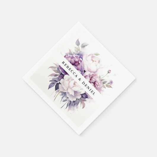 Elegant Paarse Rozen Waterverf Bloemenbruiloft Servet (Hoek)