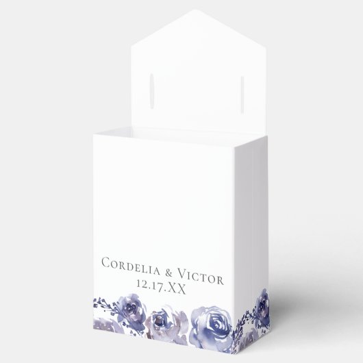 Elegant Paarse Rozen Waterverf Winterbruiloft Bedankdoosjes (Geopend)
