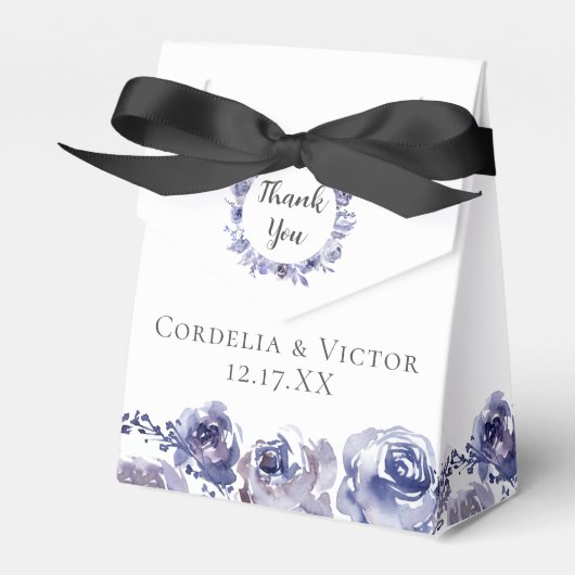 Elegant Paarse Rozen Waterverf Winterbruiloft Bedankdoosjes (Voorkant Zijde)