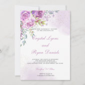 Elegant Paarse Rozen Weddenschap Kaart (Voorkant)