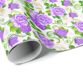 Elegant  Paarse Rozen White 2 Achtergrond Cadeaupapier (Rol Hoek)