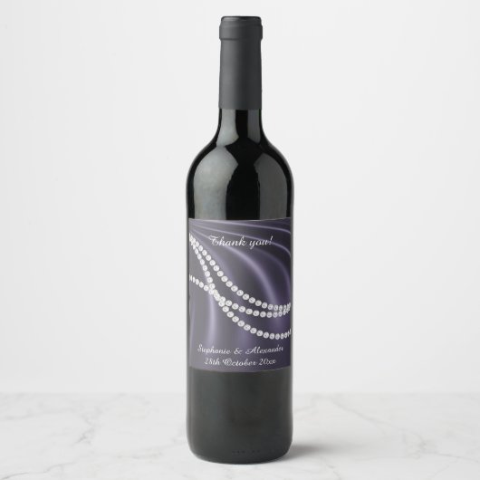 ELEGANT PAARSE SATIJN PAREL AANPASBAAR WIJN ETIKET (Voorkant)