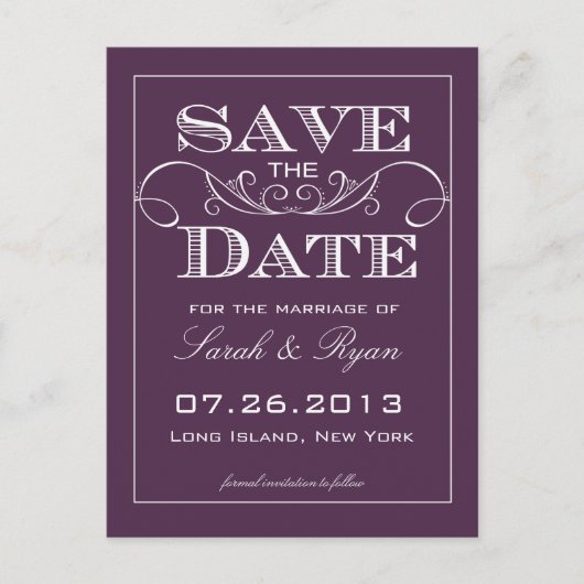 Elegant Paarse Save the Date aankondiging (Voorkant)