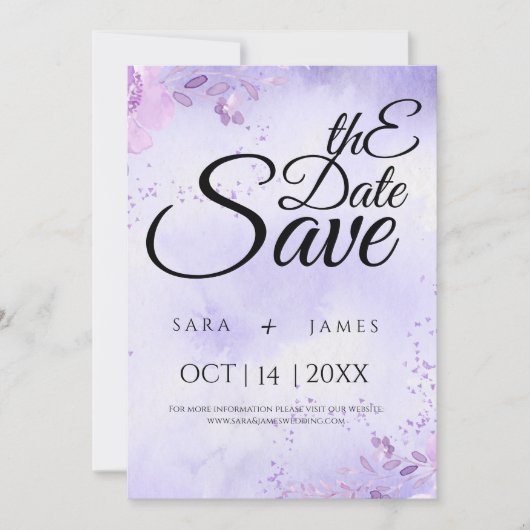 Elegant paarse Save the Date Aankondiging Kaart (Voorkant)