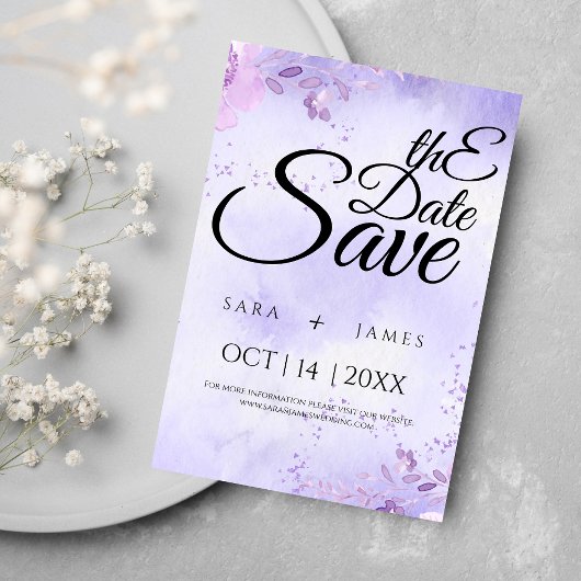 Elegant paarse Save the Date Aankondiging Kaart