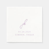 Elegant Paarse Schrift Monogram Huwelijk Servet (Voorkant)