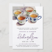 Elegant Paarse Script Tea Party Reünie Waterverf Kaart (Voorkant)