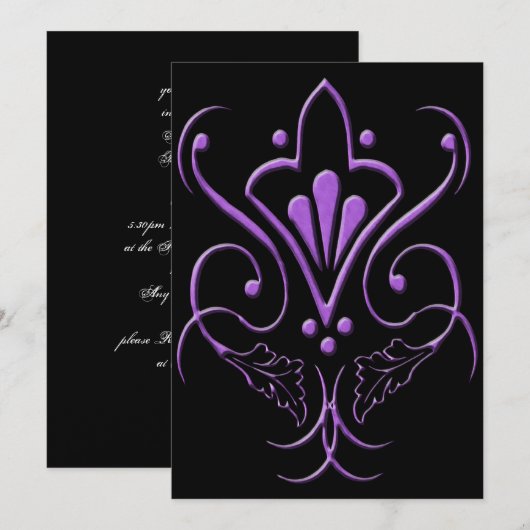 Elegant Paarse Scroll Gothic Sweet 16 Uitnodiging (Voorkant / Achterkant)