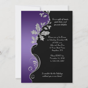 Elegant Paarse Silver Holly Kerstfeest Kaart