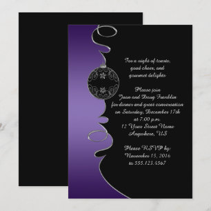 Elegant Paarse Silver Swirls Black Kerstparty Kaart