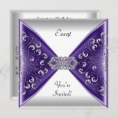 Elegant Paarse Silver White Event Party Kaart (Voorkant / Achterkant)