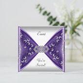 Elegant Paarse Silver White Event Party Kaart (Staand voorkant)