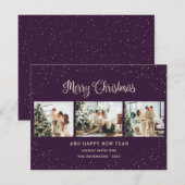 Elegant Paarse sneeuw 3 Fotografie kerstkaarten Feestdagenkaart (Voorkant / Achterkant)