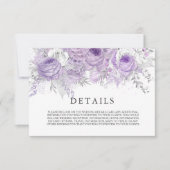 Elegant Paarse Sparkle Flowers Weddenschap Details Kaart (Voorkant)