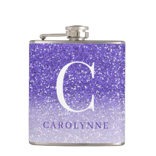 Elegant Paarse Sparkle Ombre Glitter Monogram Heupfles
