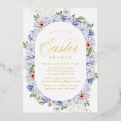 Elegant Paarse Spring Floral Easter Brunch Folie Uitnodiging (Voorkant)