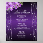 Elegant Paarse String Lights Floral - Menu Bar Poster (Voorkant)