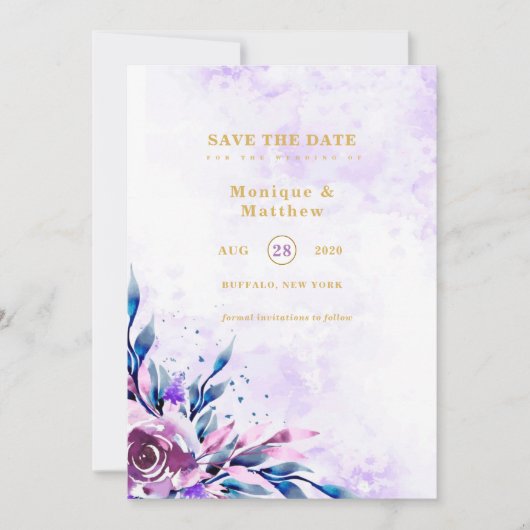 Elegant Paarse Summer Peony Save the Date Inviting Kaart (Voorkant)