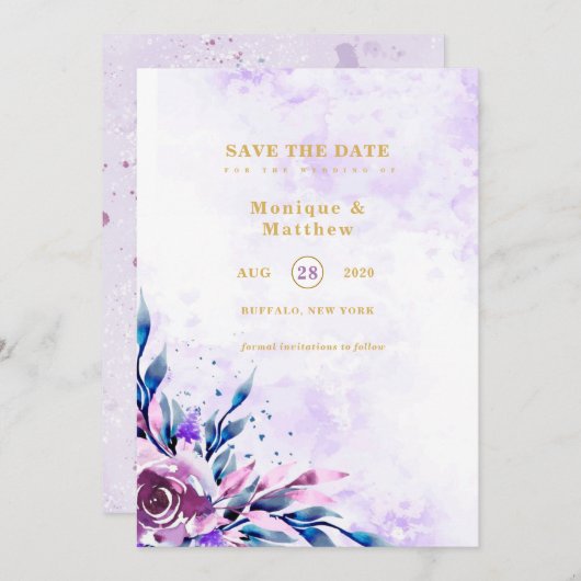 Elegant Paarse Summer Peony Save the Date Inviting Kaart (Voorkant / Achterkant)