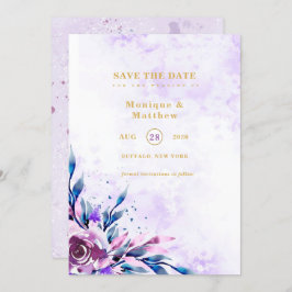 Elegant Paarse Summer Peony Save the Date Inviting Kaart