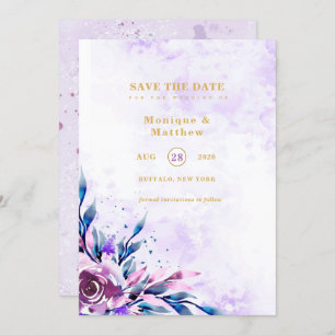 Elegant Paarse Summer Peony Save the Date Inviting Kaart